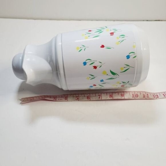 Vintage 80s Phoenix Insulated Thermal Carafate White Floral Tulip with Lid - Picture 11 of 13